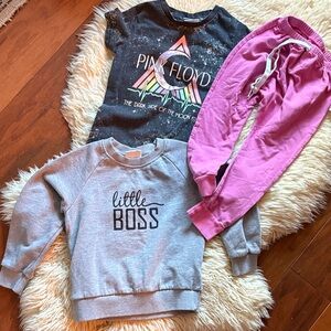 Play bundle Gray Sweatshirt with pink Floyd tshirt and portage main harems sz 5